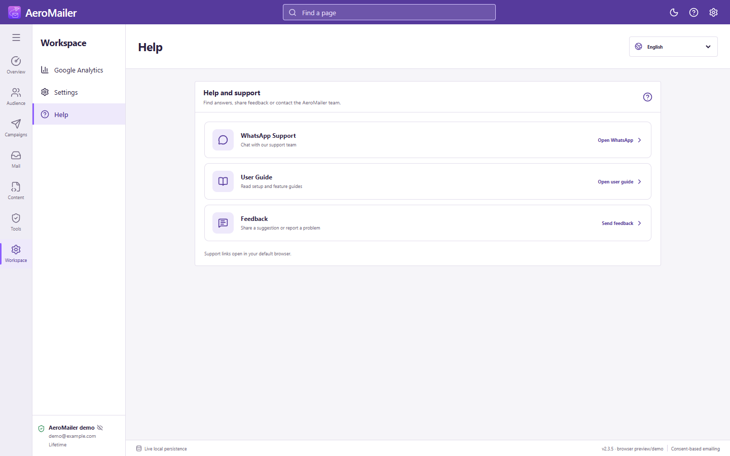 AeroMailer interface: Troubleshooting and support